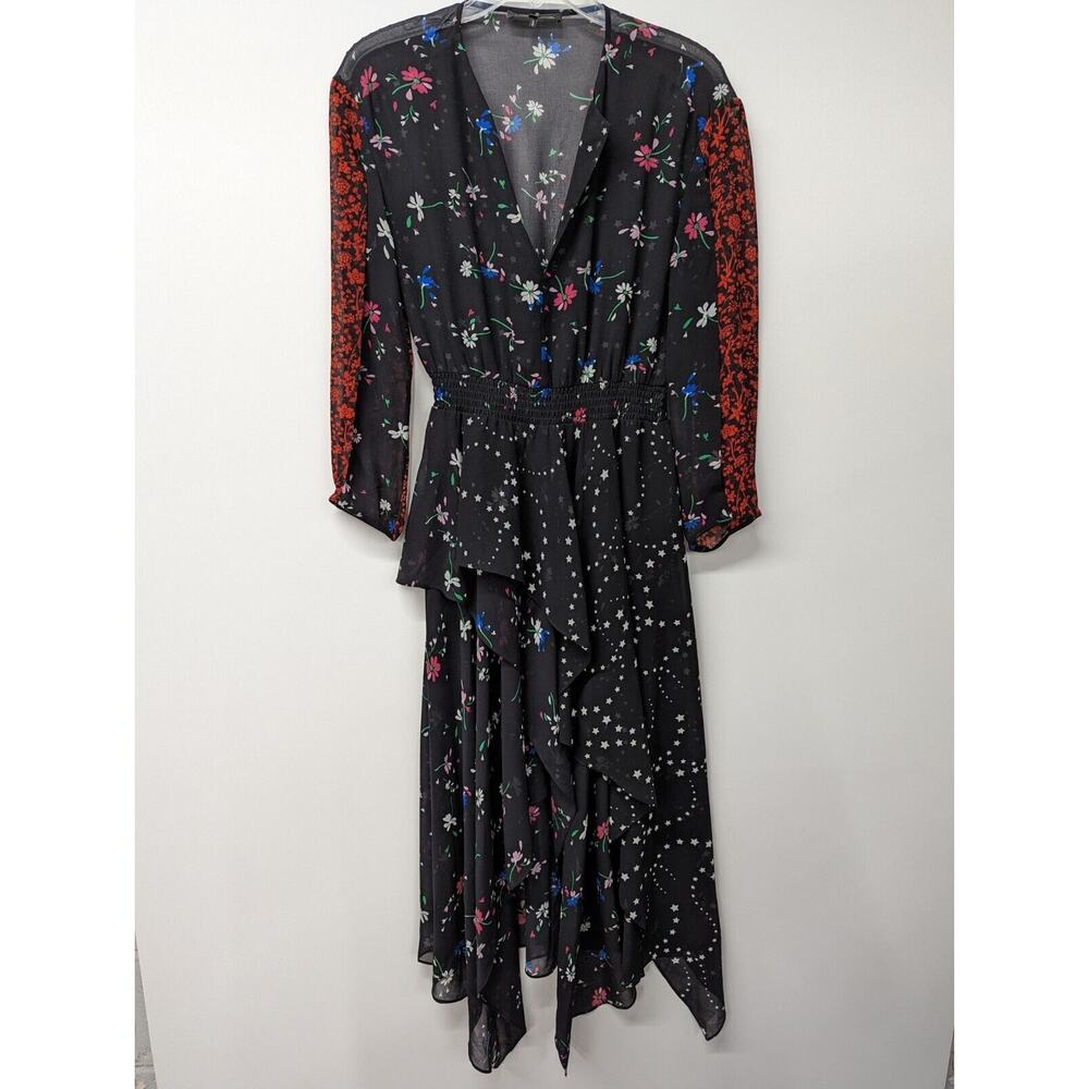MAJE Womens Black Red Remixed Rayema Floral Print Chiffon Midi Dress Size 2 US M